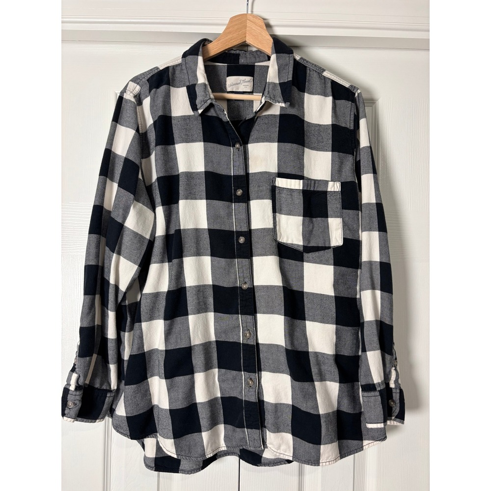 Universal Thread Womens XL Buffalo Plaid Button Down Shirt Black White
